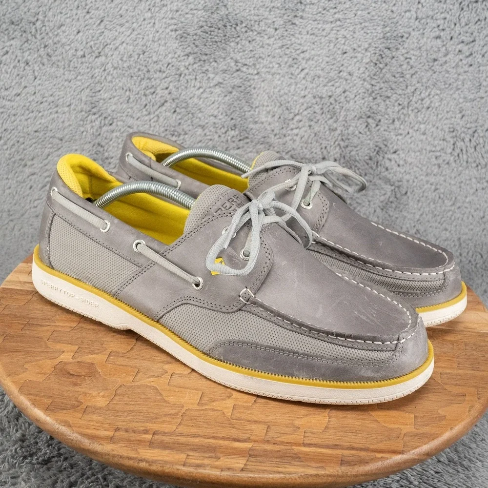 Sperry Men's Sz 13 Surveyor 2-Eye Boat Shoes Memory Foam Leather Gray STS234258